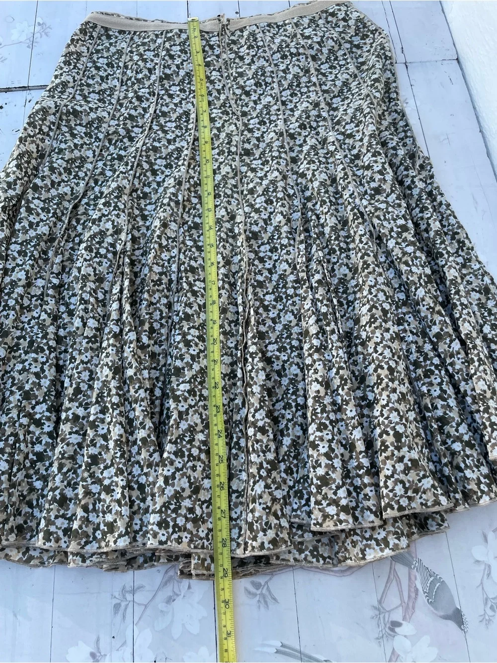 Michael Kors Olive and Cream Floral Pleated Midi Skirt